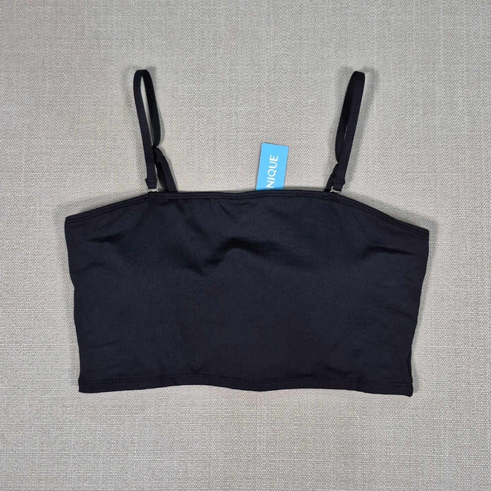 Yonique Black Bandeau Bikini Top Adjustable Straps Size Medium New With Tags
